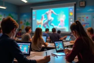 Étudiants travaillant sur des logiciels d'animation 2D dans un atelier créatif