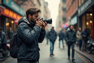 Photographe en action lors d'un événement en extérieur