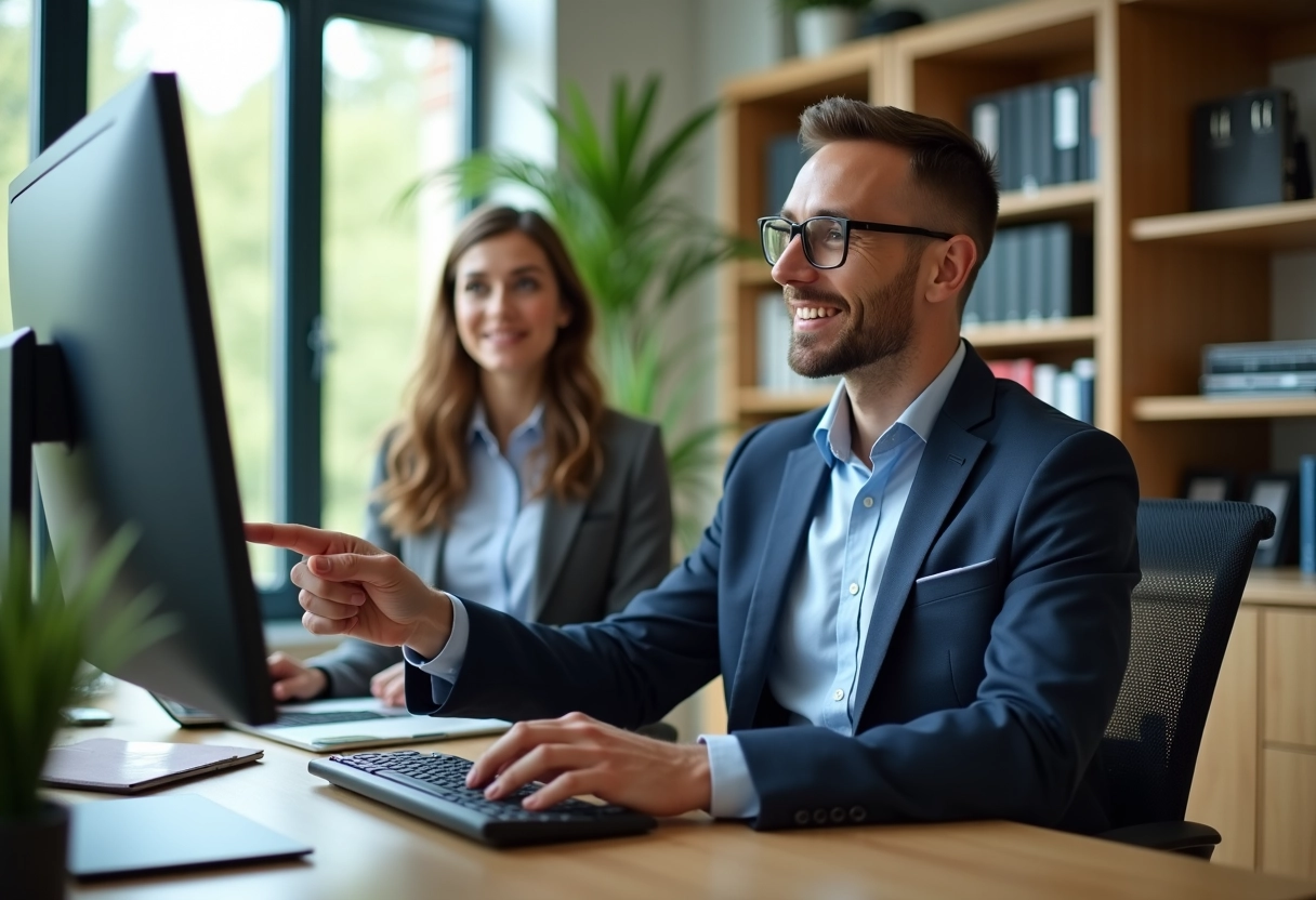 Administrateur universitaire montrant la plateforme ENT Tours à une étudiante
