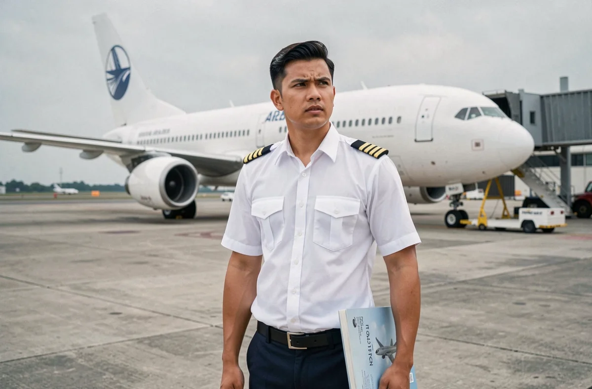 Jeune cadet Air France en uniforme devant un avion commercial sur le tarmac d'un aéroport