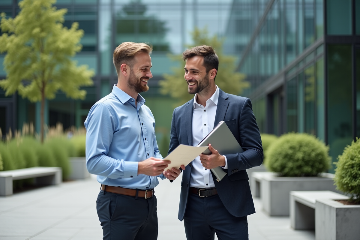 Homme d affaires discutant avec collègue en extérieur