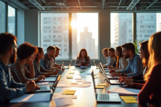 Groupe de professionnels en réunion brainstorming marketing