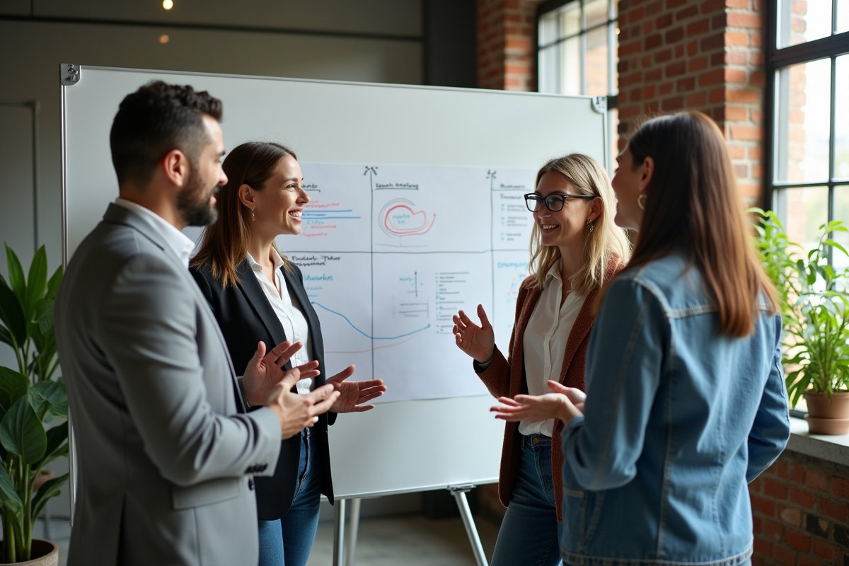 Groupe de collègues en discussion autour d