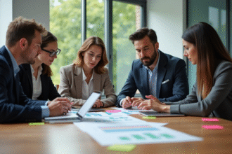 Equipe diversifiee en reunion de travail en bureau moderne