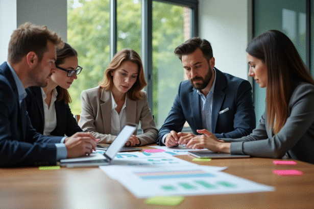Equipe diversifiee en reunion de travail en bureau moderne
