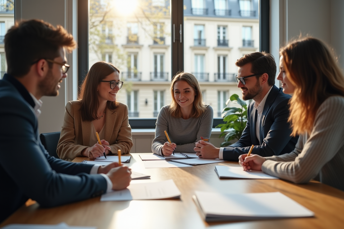 Groupe de jeunes professionnels en réunion à Paris