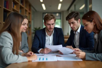 Groupe d'étudiants en étude universitaire dans un lounge moderne