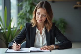 Femme professionnelle planifiant sa carrière dans un bureau moderne