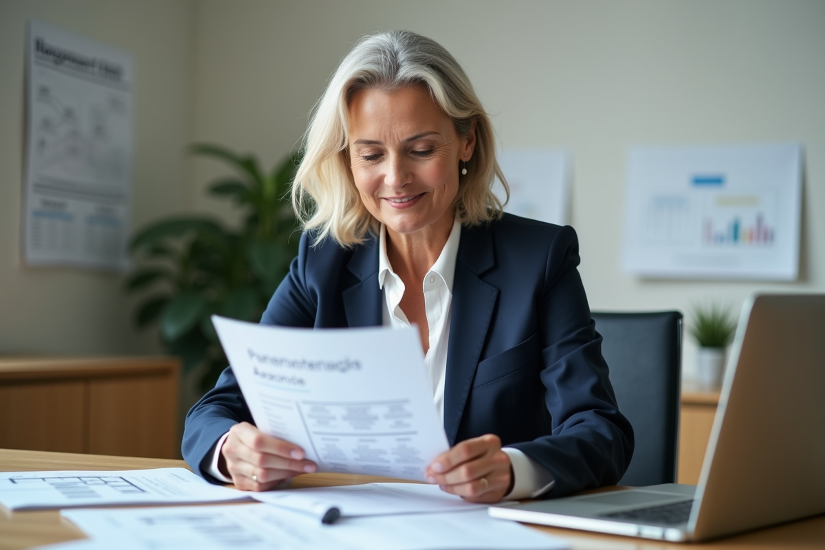 Femme cadre en revue un programme de formation management