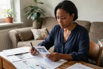 Femme immigrée suivant une formation courte à domicile pour obtenir une qualification professionnelle malgré les obstacles administratifs