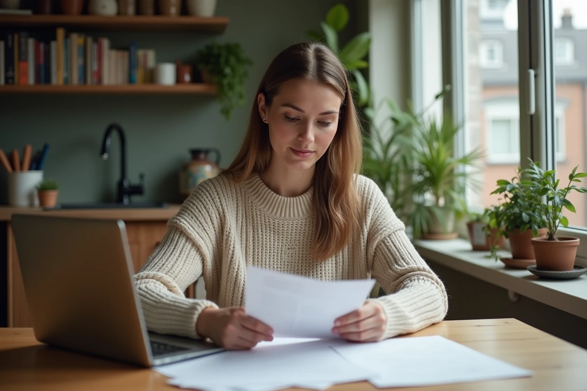 Femme professionnelle remplissant un formulaire chez elle