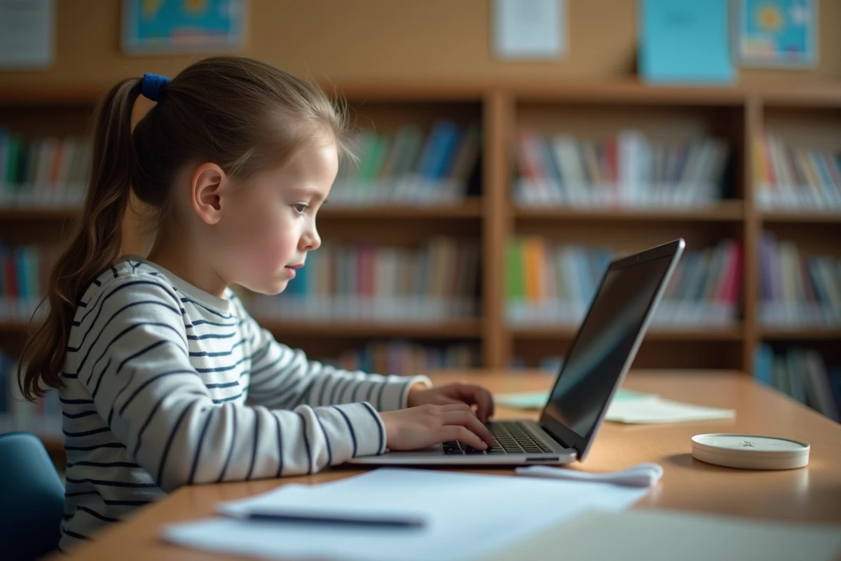 Fille de 12 ans tapant sur un clavier d