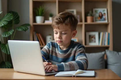 Garçon concentré travaillant à son bureau à la maison