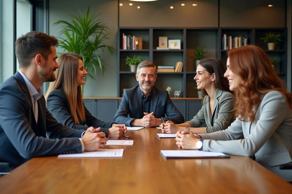 Groupe divers de professionnels en réunion de travail