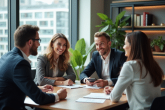 Groupe de professionnels en réunion dans un bureau moderne