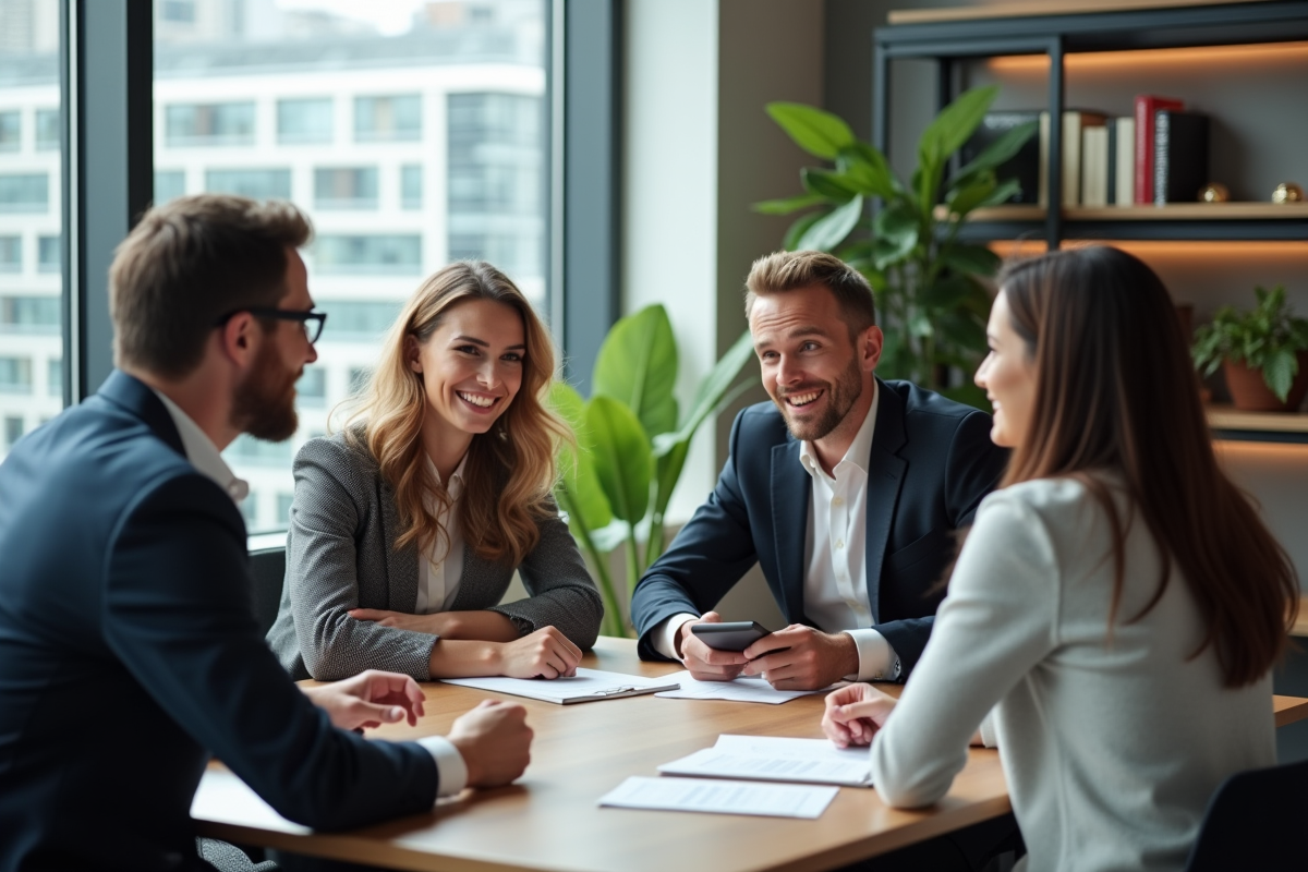 Groupe de professionnels en réunion dans un bureau moderne