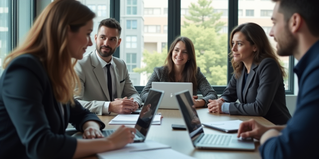 Groupe de jeunes professionnels en réunion d'affaires