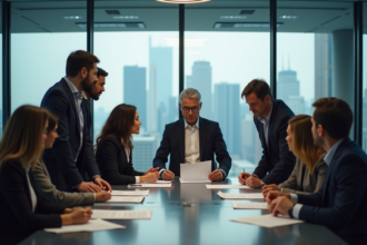 Groupe de professionnels en réunion dans un bureau moderne