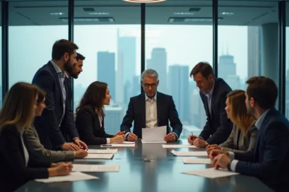 Groupe de professionnels en réunion dans un bureau moderne