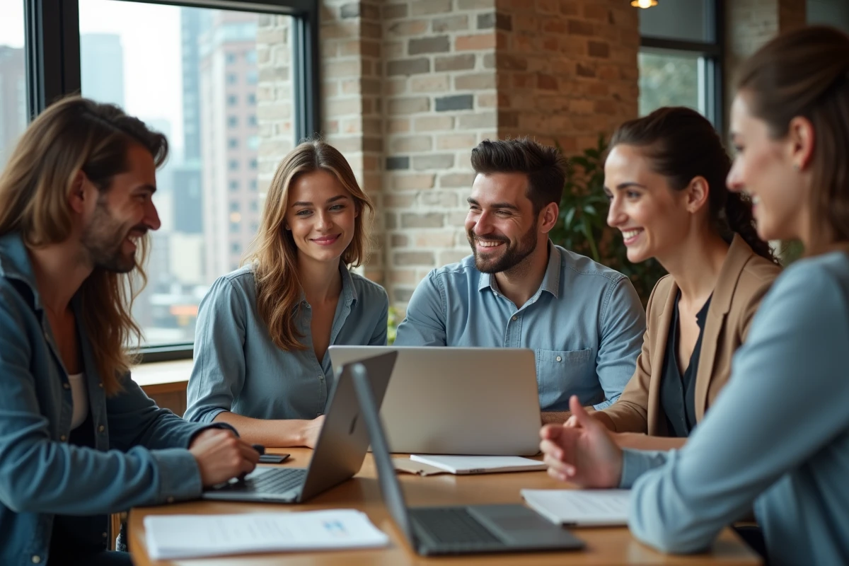 Groupe de jeunes professionnels collaborant dans un espace coworking