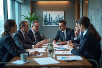 Groupe de professionnels en réunion dans un bureau moderne