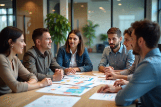 Groupe de professionnels autour d'une table en réunion