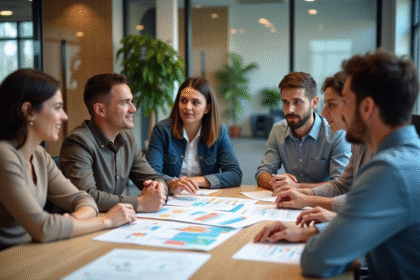 Groupe de professionnels autour d'une table en réunion