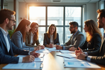 Groupe de professionnels discutant du budget formation