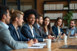 Groupe de jeunes professionnels en atelier de management