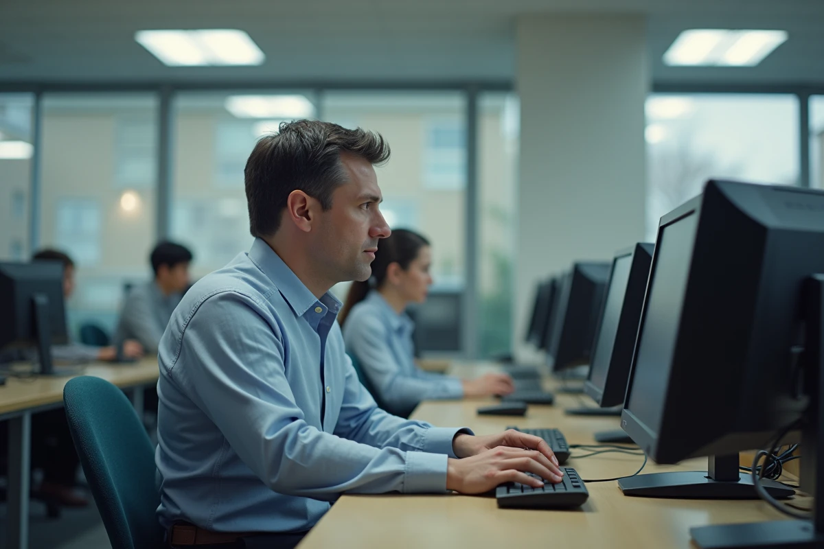 Homme en tenue casual utilisant un ordinateur dans un laboratoire