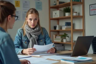Jeune femme dans une agence emploi en France