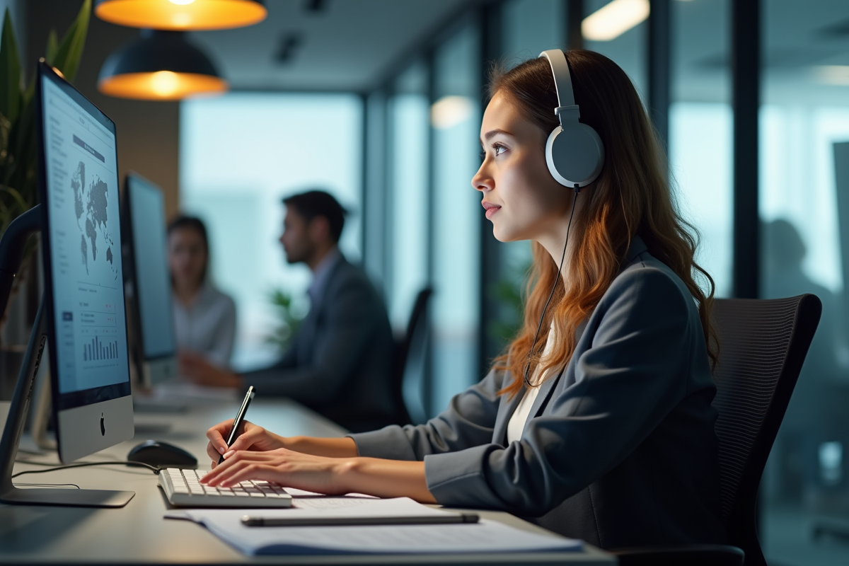 Jeune femme concentrée utilisant plateforme d