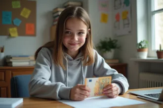 Jeune fille souriante avec diplôme et argent