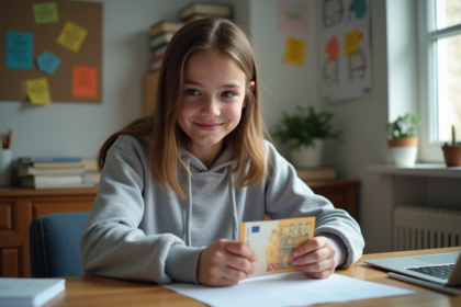 Jeune fille souriante avec diplôme et argent