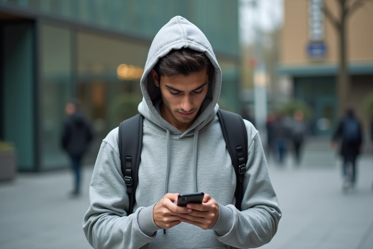 Jeune homme utilisant son smartphone devant l