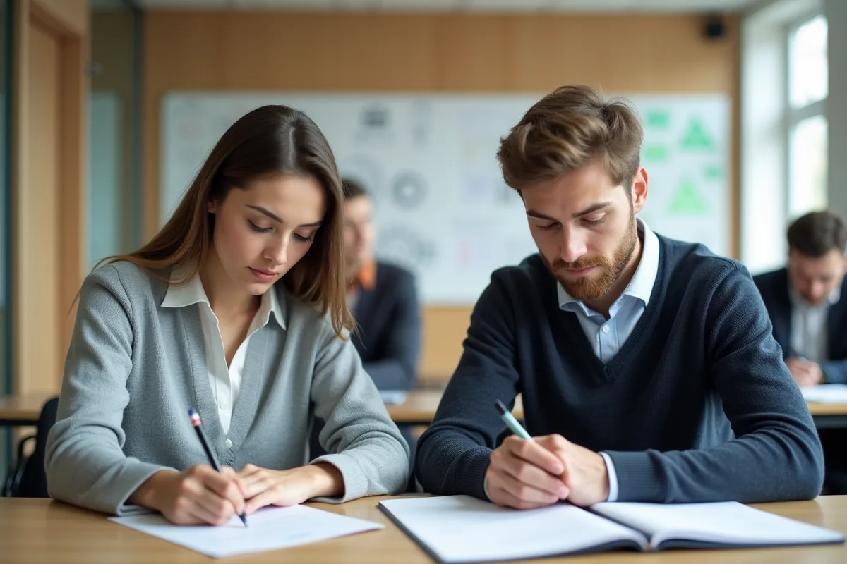 Jeuness etudiants en formation en salle moderne