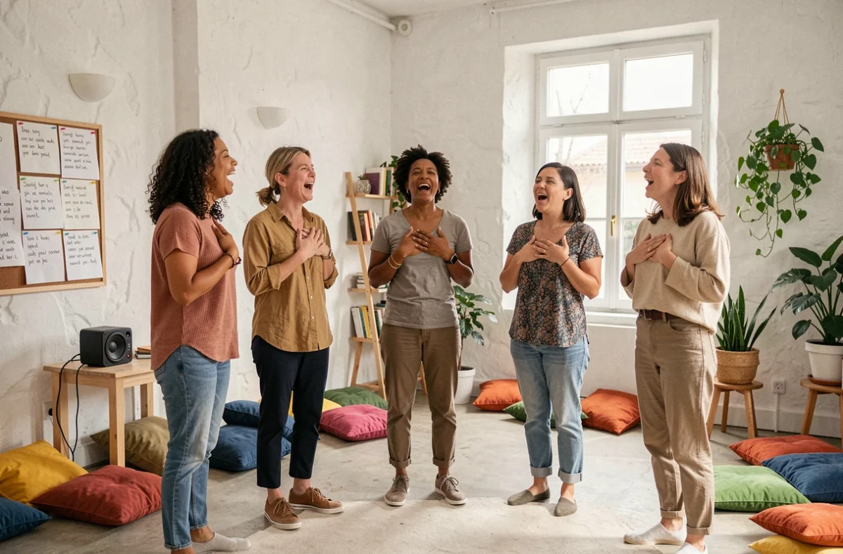 Groupe de femmes participant à un atelier de création vocale au Labo de création vocale à Toulouse