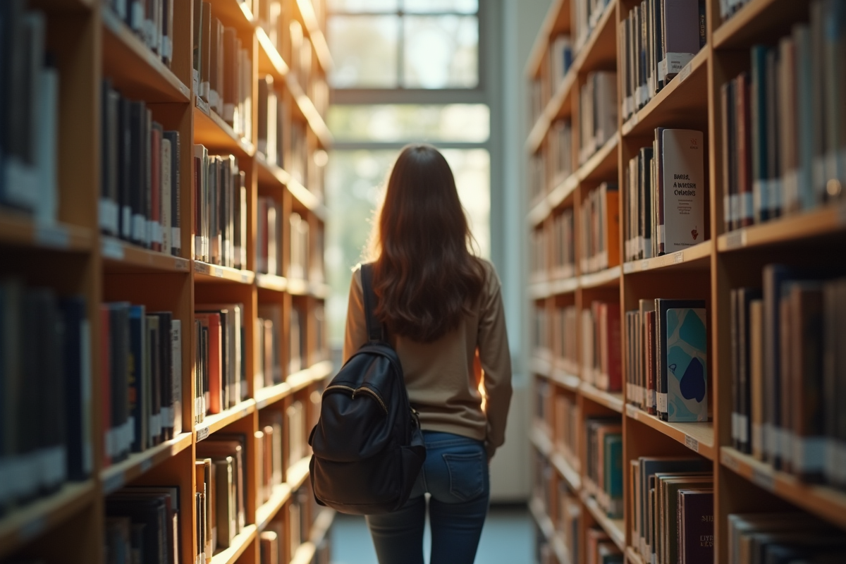 Étudiant regardant des livres sur les choix de carrière