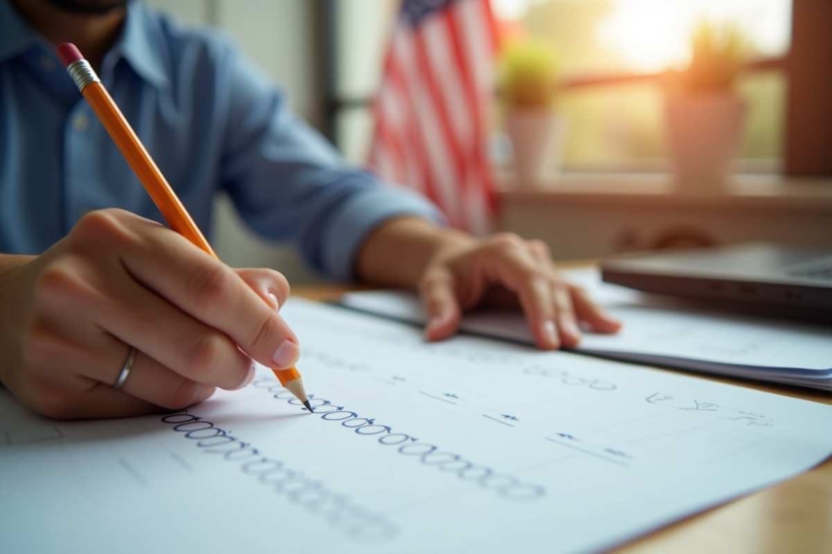 Mains tenant un crayon sur une feuille de test standardise