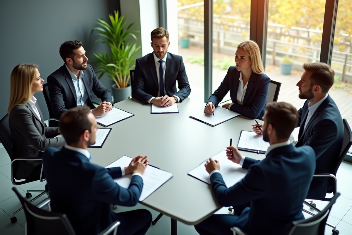 Gestionnaires différents en réunion dans un espace de travail ouvert