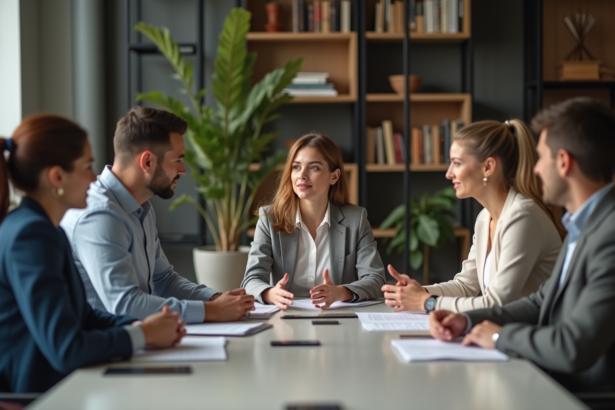 Groupe divers en réunion d affaires moderne